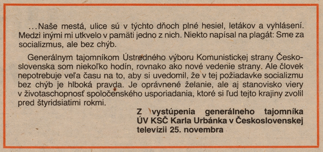 Socializmus bez chýb (z periodika Nedeľná pravda 1.12.1989). Archív Dušana Kobliška